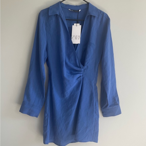 ZARA WRAP DRESS WITH POCKET FADED BLUE Size SMALL NWT - Picture 4 of 12